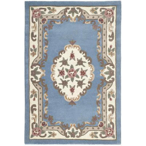 Shensi Perinteinen kukkainen Aubusson Medallion Border itämainen kiinalaistyylinen käsin veistetty hi-low textured villasininen matto