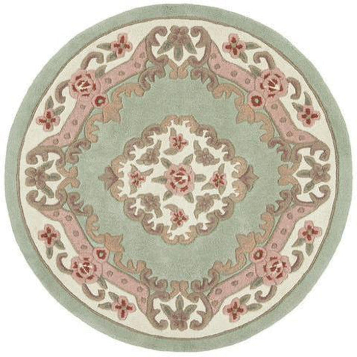 Shensi Traditionele Bloemen Aubusson Medaillon Rand Oosterse Chinese Stijl Handgesneden Hi-Low Getextureerd Wol Groen Rond Tapijt