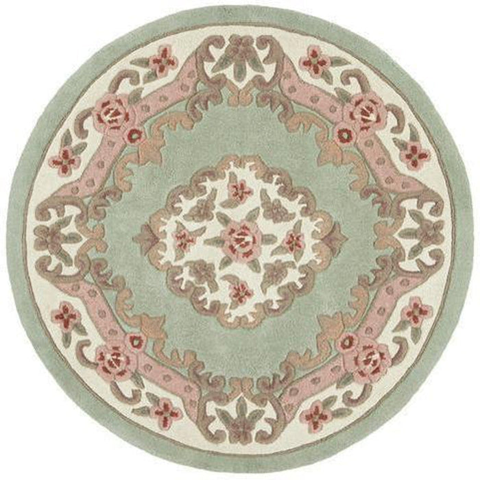 Shensi traditionele bloemen Aubusson medaillonrand Oosterse Chinese stijl handgesneden hoog-laag getextureerd wollen groen tapijt