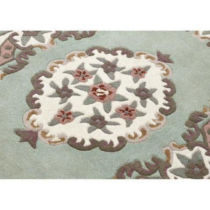 Shensi Traditionele Bloemen Aubusson Medaillon Rand Oosterse Chinese Stijl Handgesneden Hi-Low Getextureerde Wol Groene Loper