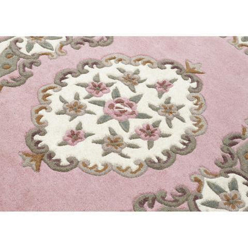 Shensi Traditionele Bloemen Aubusson Medaillonrand Oosterse Chinese Stijl Handgesneden Hoog-laag Getextureerd Wol Roze Rond Tapijt