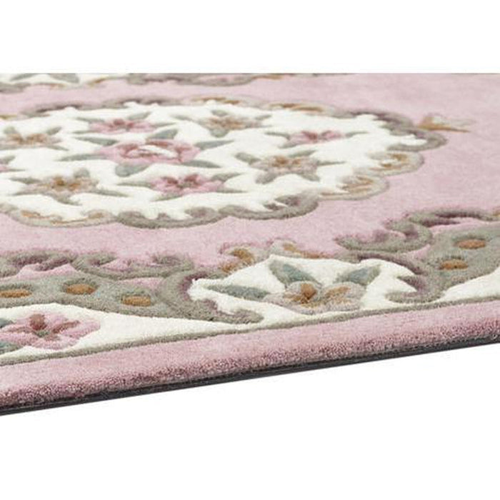 Shensi Traditionele Bloemen Aubusson Medaillonrand Oosterse Chinese Stijl Handgesneden Hoog-laag Getextureerd Wol Roze Rond Tapijt