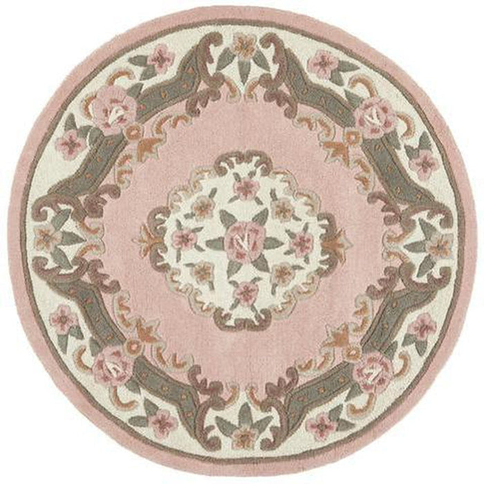 Shensi Traditionele Bloemen Aubusson Medaillonrand Oosterse Chinese Stijl Handgesneden Hoog-laag Getextureerd Wol Roze Rond Tapijt