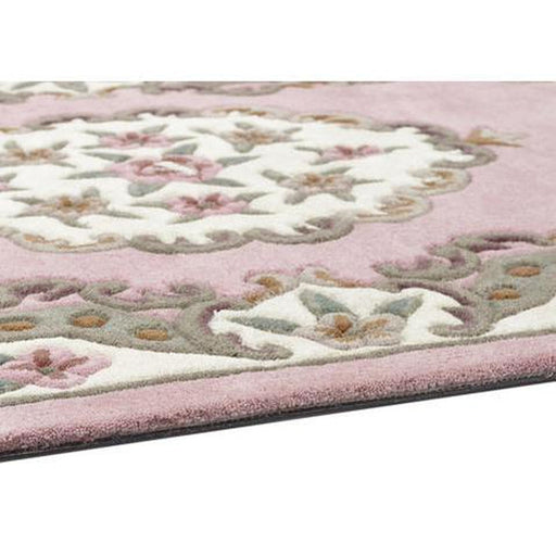 Shensi Traditionele Bloemen Aubusson Medaillon Rand Oosterse Chinese Stijl Handgesneden Hi-Low Getextureerde Wol Roze Loper