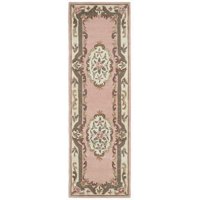 Shensi Traditionele Bloemen Aubusson Medaillon Rand Oosterse Chinese Stijl Handgesneden Hi-Low Getextureerde Wol Roze Loper