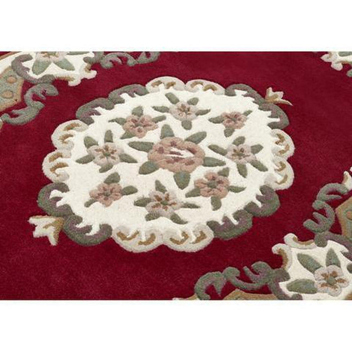Shensi Traditional Floral Aubusson Medallion Border Oriental Chinese Style Hand-Carved Hi-Low Textured Wool Wine Runner