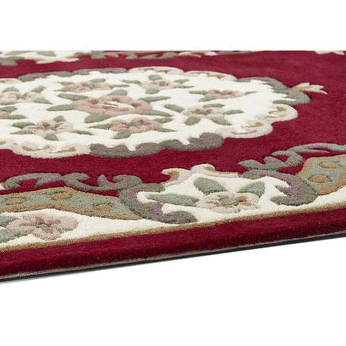 Shensi Traditional Floral Aubusson Medallion Border Oriental Chinese Style Hand-Carved Hi-Low Textured Wool Wine Runner