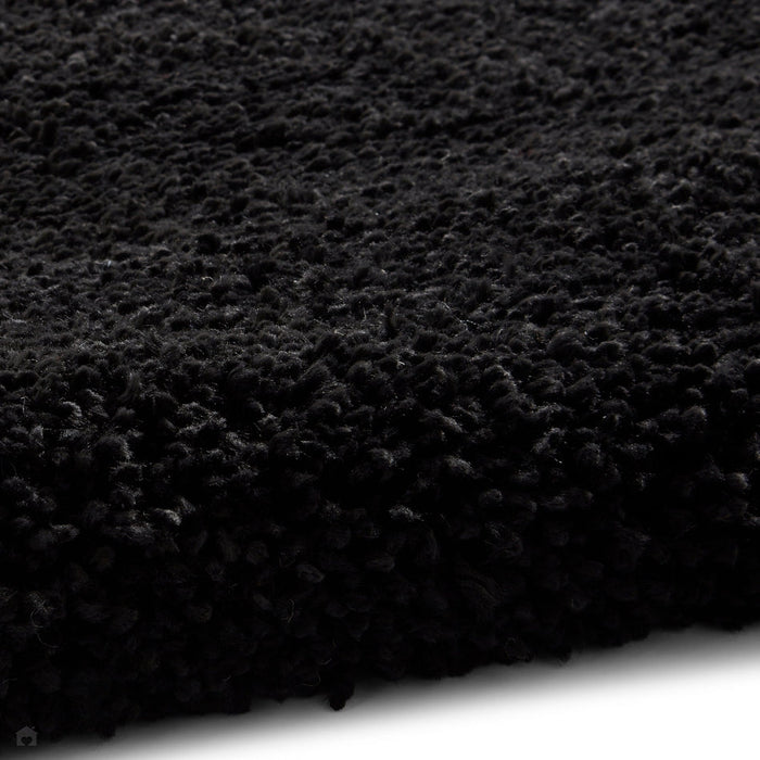 Sierra 9000 Plush Soft High-Density Stain-Resistant Plain Textured Polypropylene Shaggy Black Rug