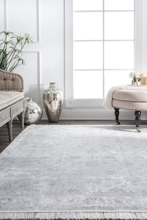 Silver Floral Area Rug 100% Viscose 160x230 cm