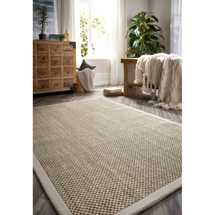 Sisal Border Plain Hand-Woven Textured Natural Fibre Flatweave Light Beige/Sand Border Rug