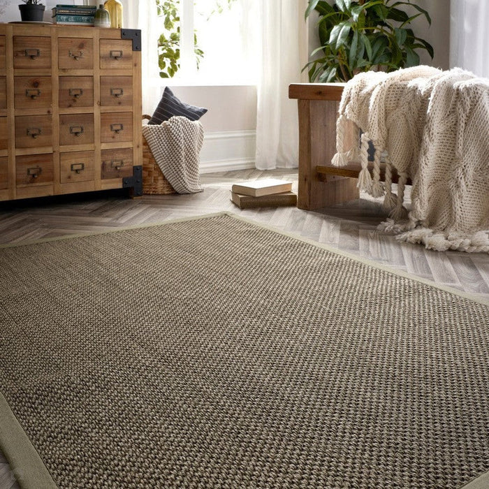 Sisal Border Plain Hand-Woven Textured Natural Fibre Flatweave Sage Green/Sage Border Rug