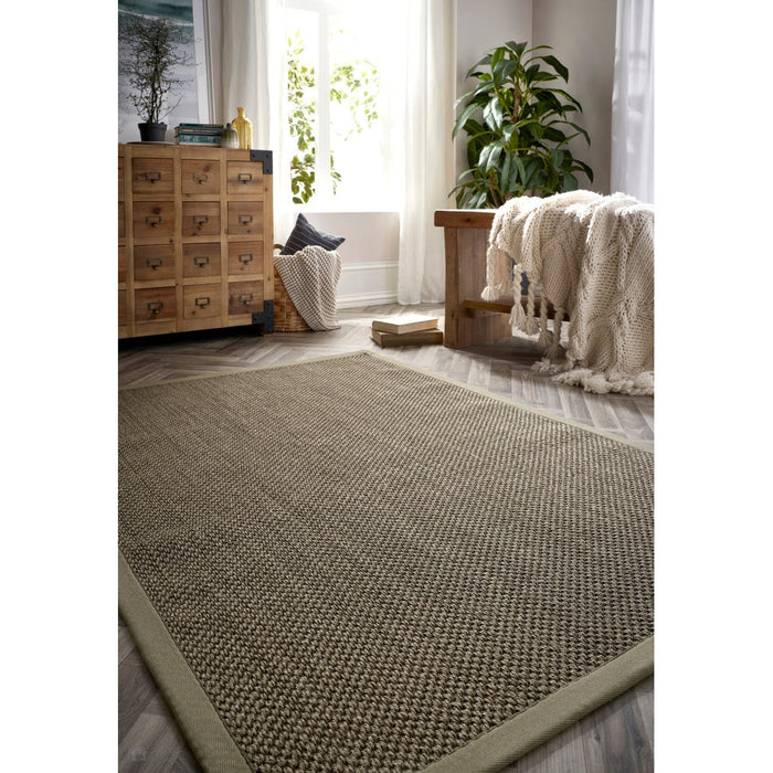 Sisal Border Plain Hand-Woven Textured Natural Fibre Flatweave Sage Green/Sage Border Rug