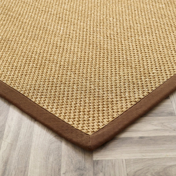 Sisal Border Plain Hand-Woven Textured Natural Fibre Flatweave Warm Natural/Dark Brown Border Rug