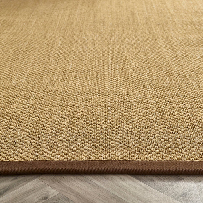 Sisal Border Plain Hand-Woven Textured Natural Fibre Flatweave Warm Natural/Dark Brown Border Rug