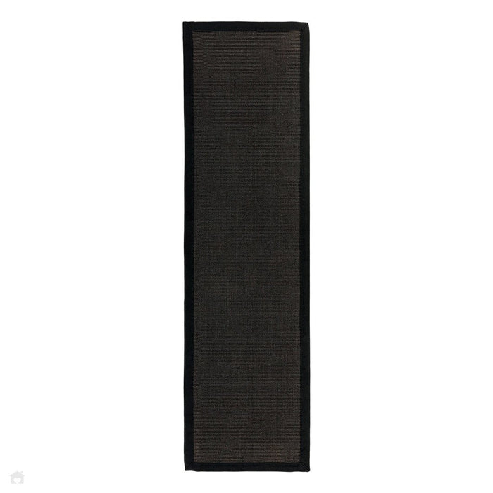 Sisal Cotton Border Plain Natural Fibre Ribbed Textured Flatweave Black/Black Rug