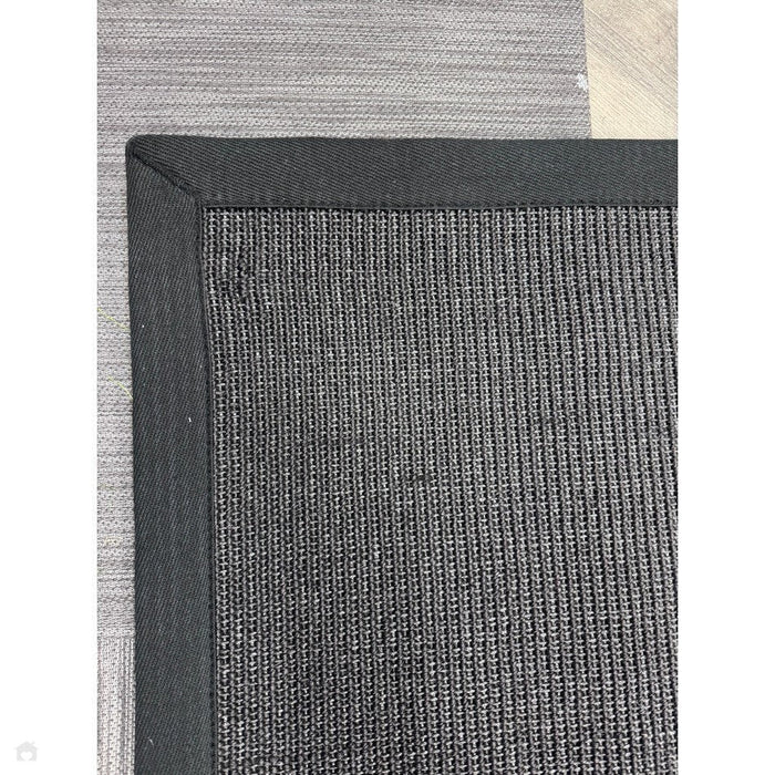 Sisal Cotton Border Plain Natural Fibre Ribbed Textured Flatweave Black/Black Rug