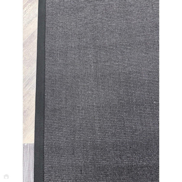 Sisal Cotton Border Plain Natural Fibre Ribbed Textured Flatweave Black/Black Rug