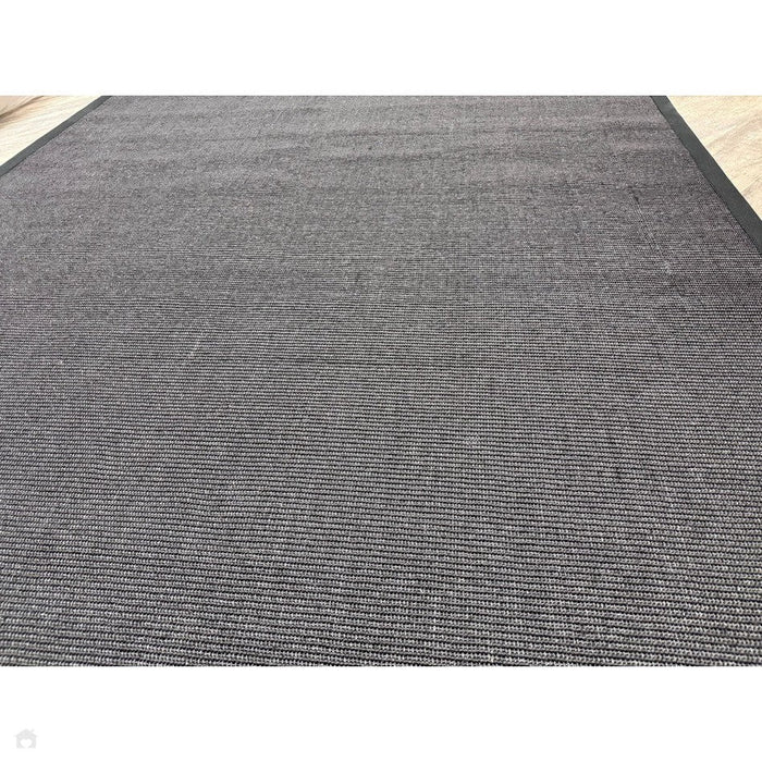 Sisal Cotton Border Plain Natural Fibre Ribbed Textured Flatweave Black/Black Rug