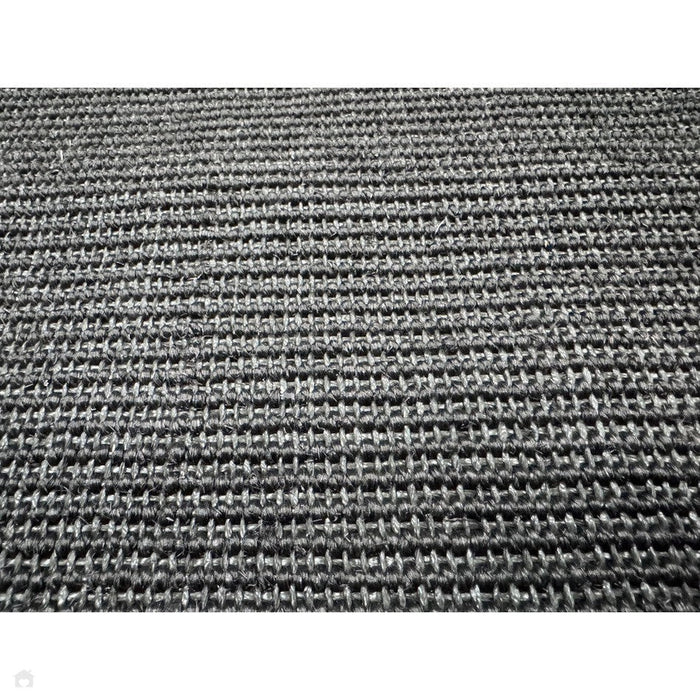 Sisal Cotton Border Plain Natural Fibre Ribbed Textured Flatweave Black/Black Rug