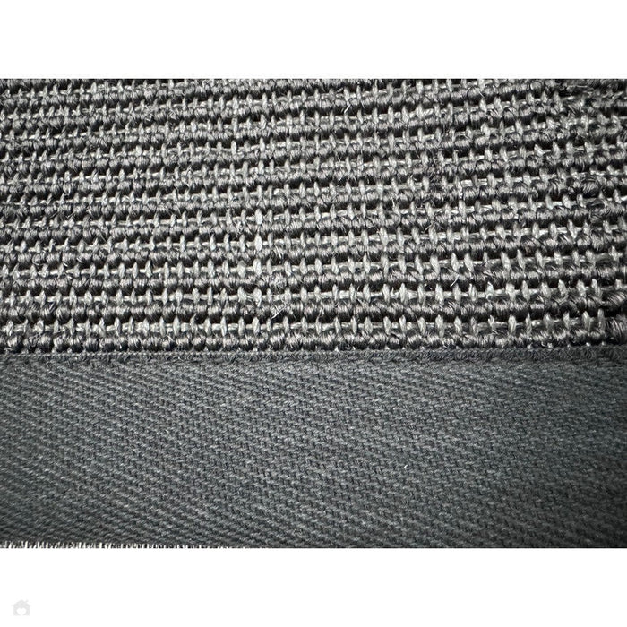 Sisal Cotton Border Plain Natural Fibre Ribbed Textured Flatweave Black/Black Rug