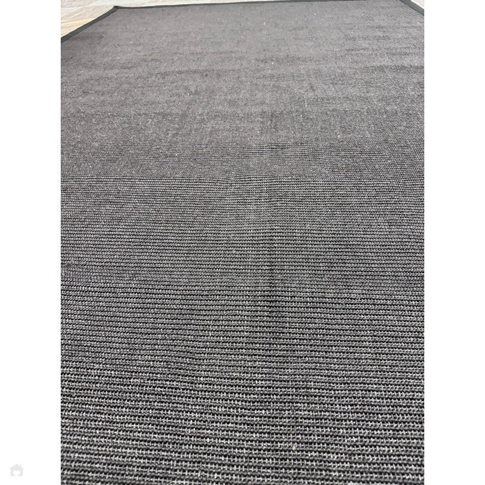 Sisal Cotton Border Plain Natural Fibre Ribbed Textured Flatweave Black/Black Rug