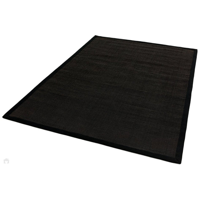 Sisal Cotton Border Plain Natural Fibre Ribbed Textured Flatweave Black/Black Rug