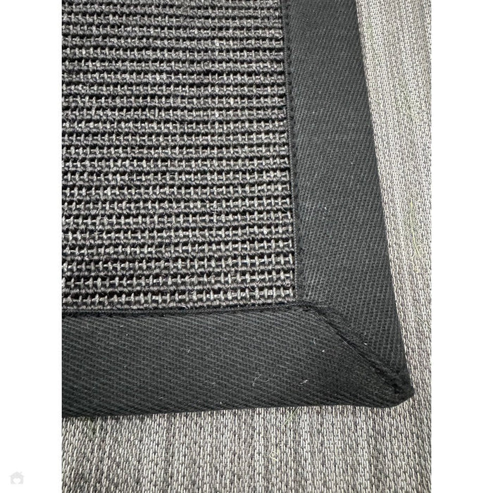 Sisal Cotton Border Plain Natural Fibre Ribbed Textured Flatweave Black/Black Rug