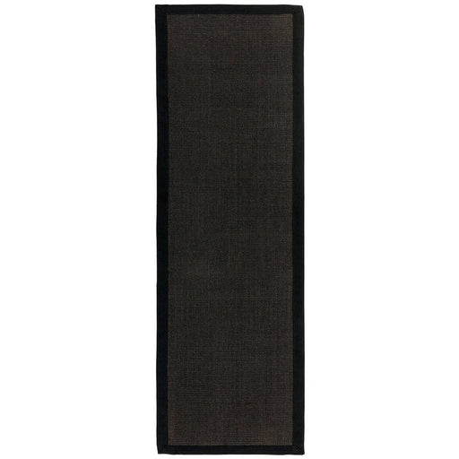 Sisal Cotton Border Plain Natural Fibre Ribbed Textured Flatweave Black/Black Runner