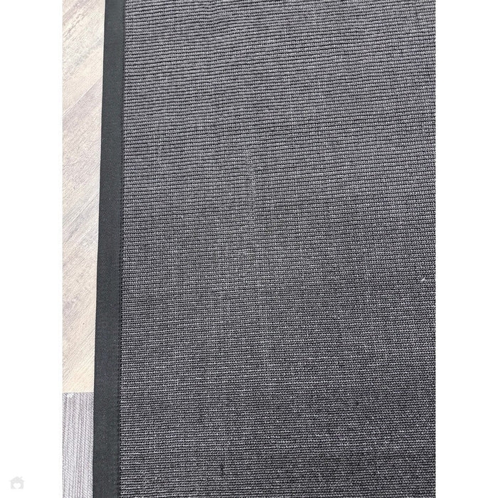 Sisal Cotton Border Plain Natural Fibre Ribbed Textured Flatweave Black/Grey Rug