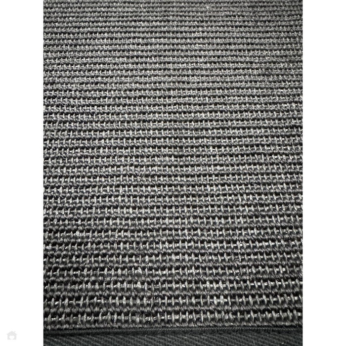 Sisal Cotton Border Plain Natural Fibre Ribbed Textured Flatweave Black/Grey Rug