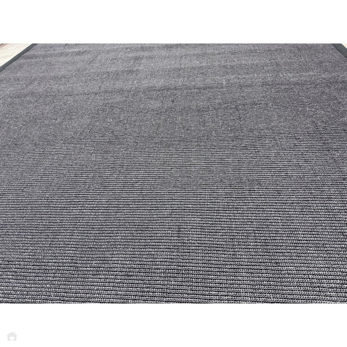 Sisal Cotton Border Plain Natural Fibre Ribbed Textured Flatweave Black/Grey Rug