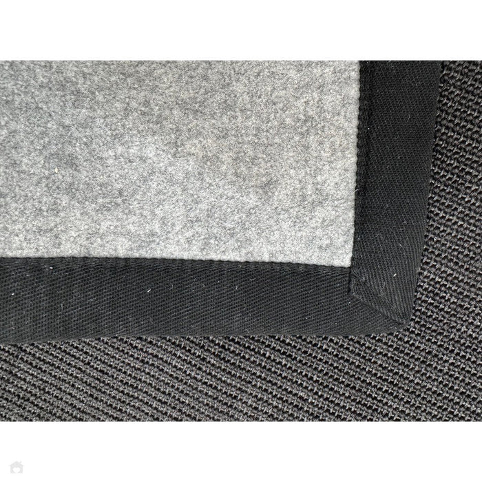 Sisal Cotton Border Plain Natural Fibre Ribbed Textured Flatweave Black/Grey Rug