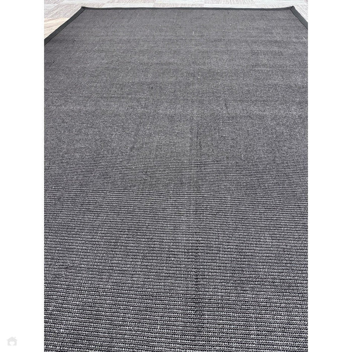 Sisal Cotton Border Plain Natural Fibre Ribbed Textured Flatweave Black/Grey Rug