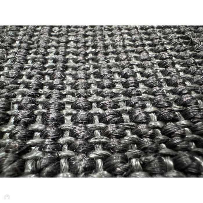 Sisal Cotton Border Plain Natural Fibre Ribbed Textured Flatweave Black/Grey Rug