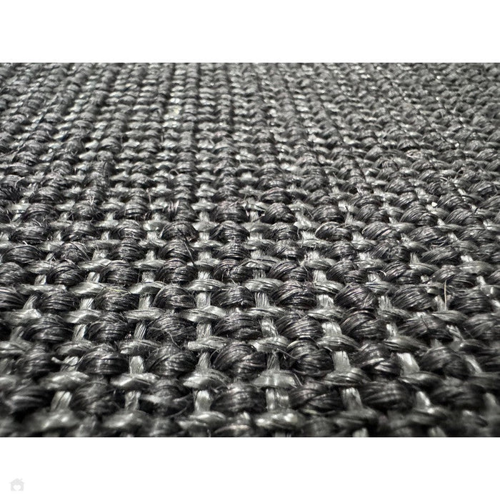 Sisal Cotton Border Plain Natural Fibre Ribbed Textured Flatweave Black/Grey Rug