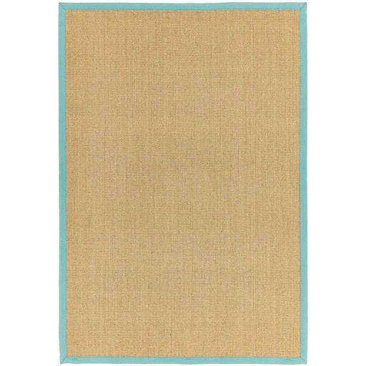 Sisal Cotton Border Plain Natural Fiber Ribbed Textured Flatweave Linen/Aqua Rug