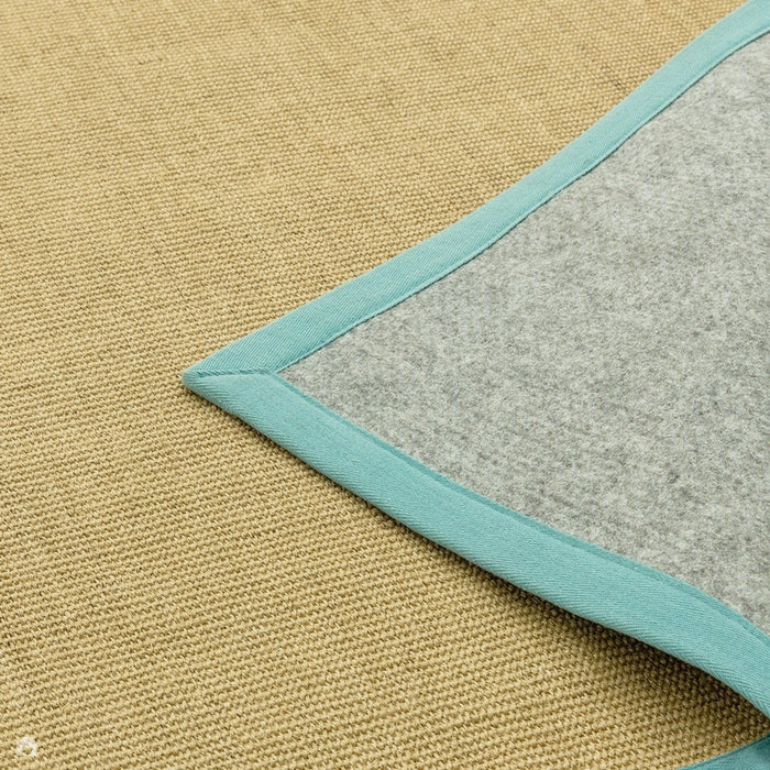 Sisal Cotton Border Plain Natural Fiber Ribbed Textured Flatweave Linen/Aqua Runner