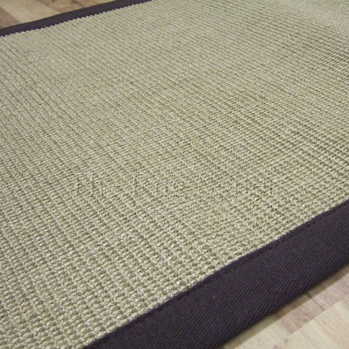 Sisal Cotton Border Plain Natural Fiber Ribbed Textured Flatweave Linen/Chocolate Runner