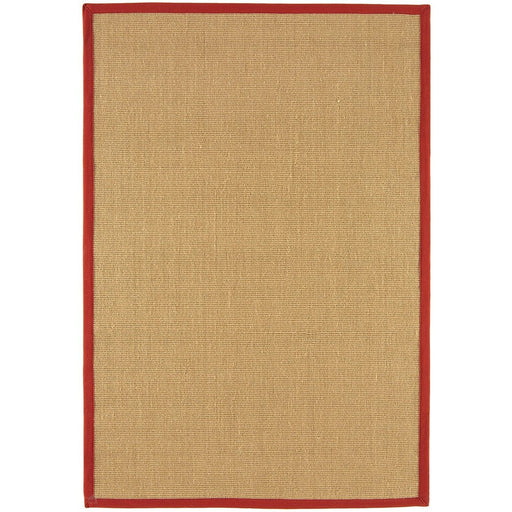 Sisal Cotton Border Plain Natural Fiber Ribbed Textured Flatweave Linen/Red Rug