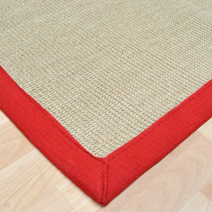 Sisal Border de algodón liso Natural Fiber Natural Cantbed Textured Flatweave Linen/Red Runner