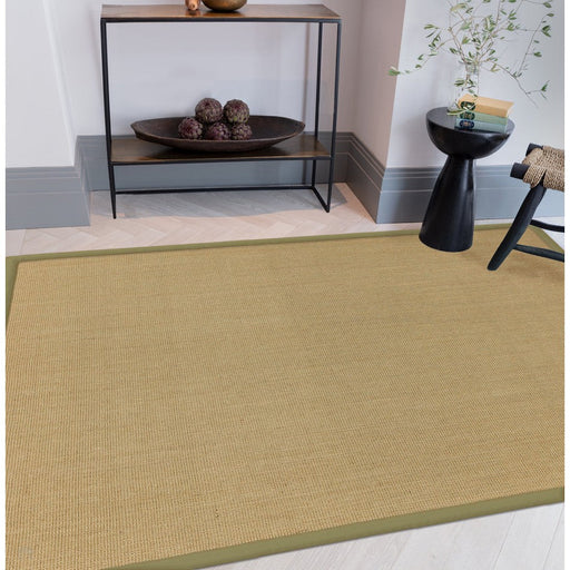 Sisal Cotton Border Plain Natural Fiber Ribbed Textured Flatweave Linen/Sage Rug