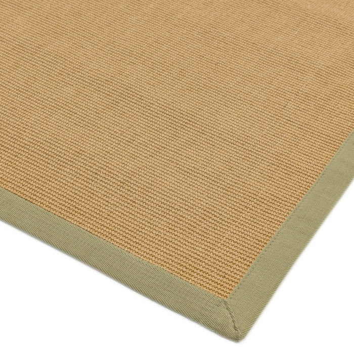 Sisal Cotton Border Plain Natural Fiber Ribbed Textured Flatweave Linen/Sage Runner