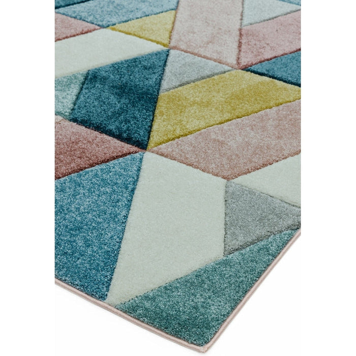 Sketch SK02 Rhombus modern geometric moale moale sculptat manual albastru cu pile plate/roz/galben/cremă/covor multicolour