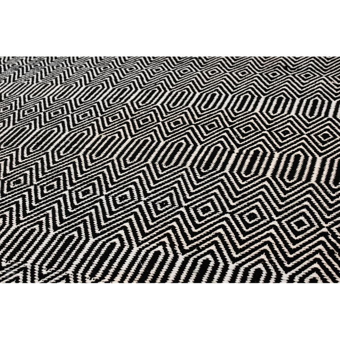 Sloan Modern Geometric Hand-Woven Wool&Cotton Soft-Touch Durable Textured Flatweave Black Rug