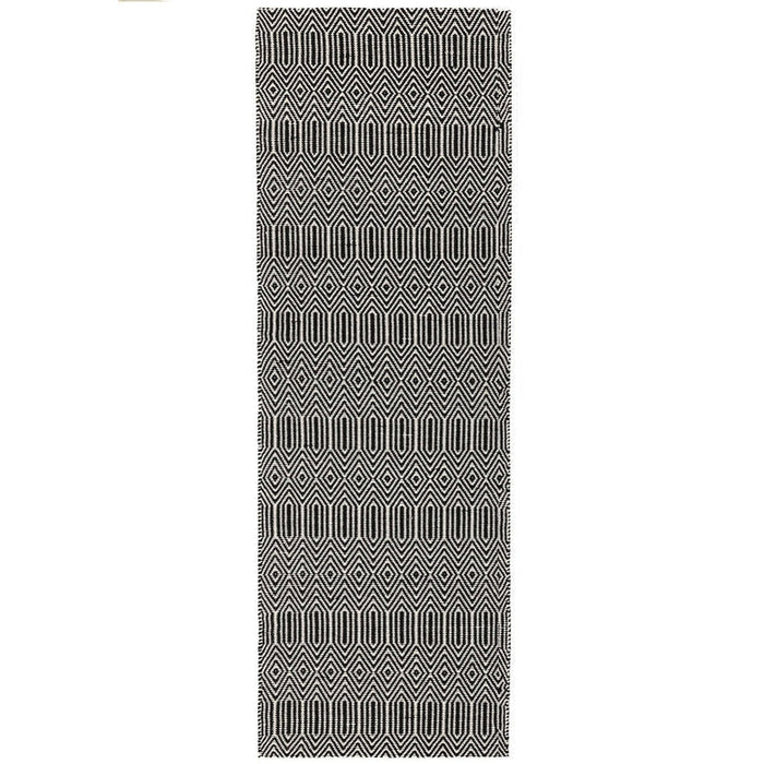 Sloan Modern Geometric Hand-Woven Wool&Cotton Soft-Touch Durable Textured Flatweave Black Rug