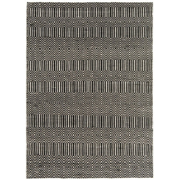 Sloan Modern Geometric Hand-Woven Wool&Cotton Soft-Touch Durable Textured Flatweave Black Rug