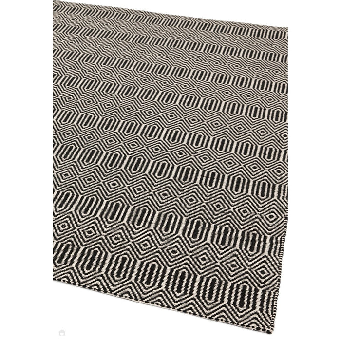 Sloan Modern Geometric Hand-Woven Wool&Cotton Soft-Touch Durable Textured Flatweave Black Rug