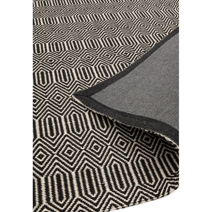 Sloan Modern Geometric Hand-Woven Wool&Cotton Soft-Touch Durable Textured Flatweave Black Rug