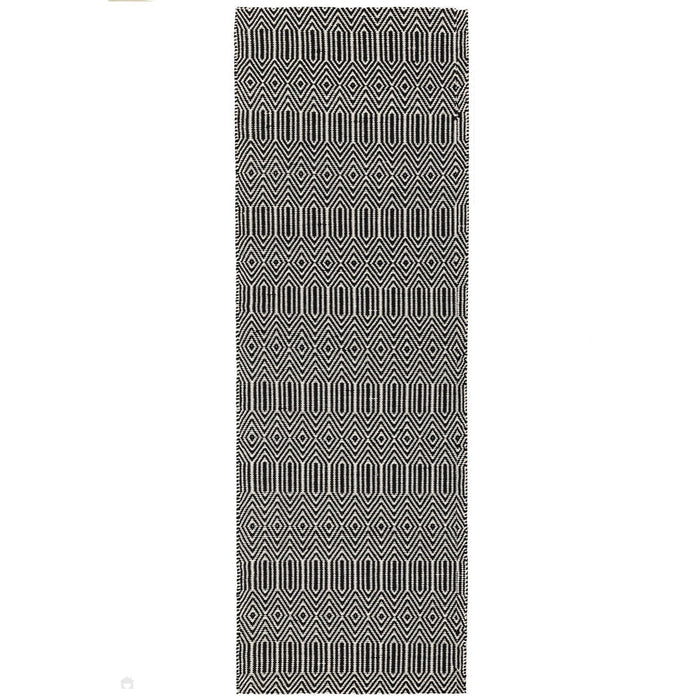 Sloan Modern Geometric Hand-Woven Wool&Cotton Soft-Touch Durable Textured Flatweave Black Rug