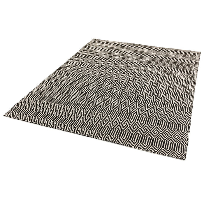 Sloan Modern Geometric Hand-Woven Wool&Cotton Soft-Touch Durable Textured Flatweave Black Rug